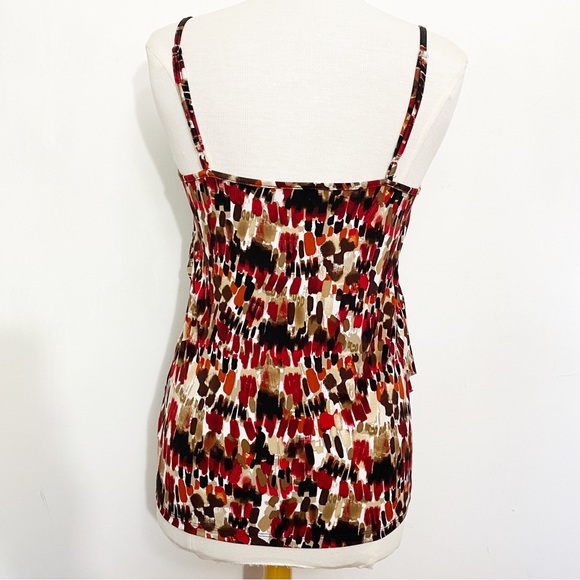 AB STUDIO print diagonal ruffle front adjustable strap tank top flowy knit M - Picture 4 of 8